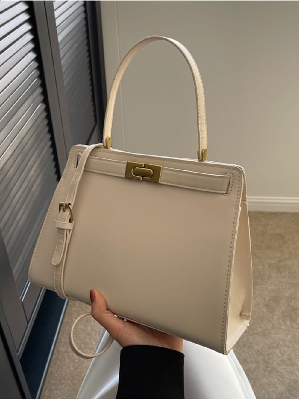 No Boundaries Cream Top-Handle Satchel with Gold Hardware